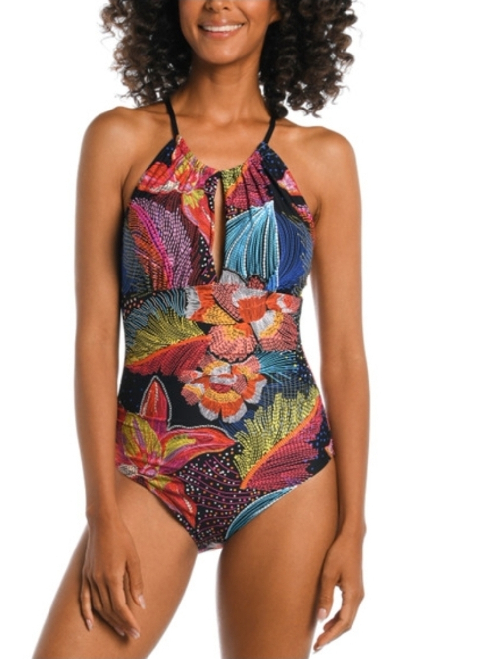 La Blanca Women's Sunlit Soirée High-Neck Keyhole One-Piece Swimsuit Size 6